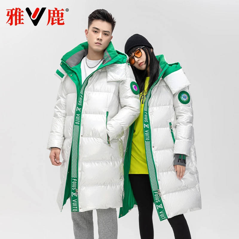 雅鹿2025新款经典情侣必备撞色羽绒服百搭中长款户外旅行保暖外套