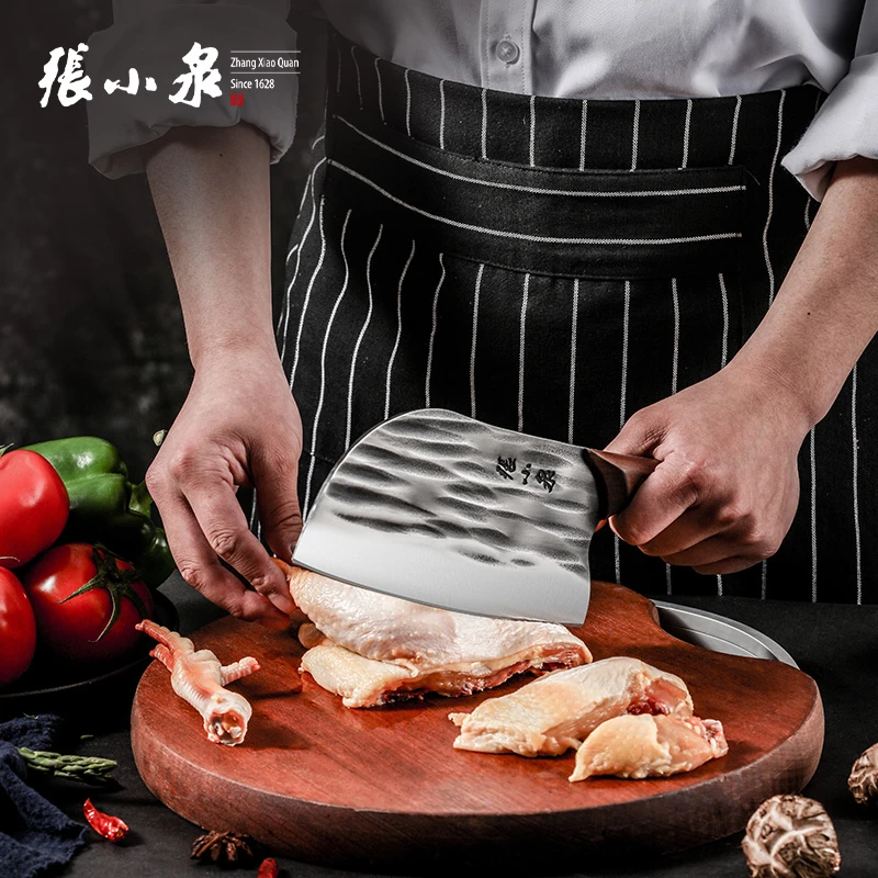 张小泉锤纹锻打锋利切片刀斩骨刀砍切分开圆头家用超快手工两件套