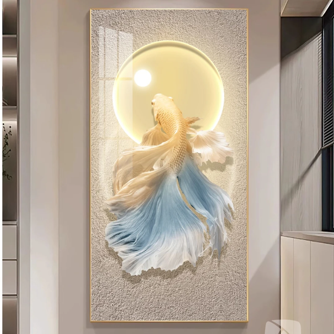 【幸福锦鲤】新款玄关装饰画高级适合轻奢高档挂画正对入户大气壁画