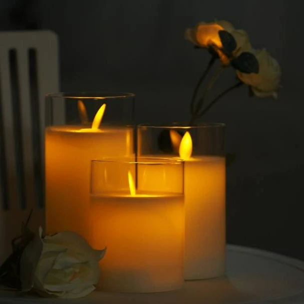 【大白阳】LED电子仿真蜡烛装扮氛围小夜灯摆件象牙色玻璃杯ins