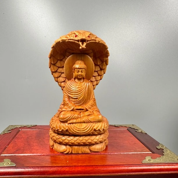 蛇佛 大日如来佛 太行柏木根雕摆件工艺品 高度12cm