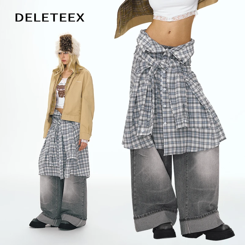 Deleteex曼彻斯特系列另类格子印花不规则穿搭衬衣设计感低腰半裙