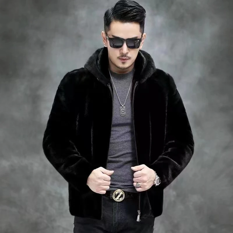 【蒙眼貂】海宁爸爸装中老年男外套款冬夹克大衣男士黑色冬季时尚