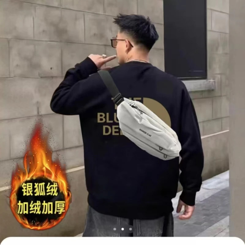 2024秋冬加绒保暖圆领卫衣男女潮牌上衣休闲百搭长袖