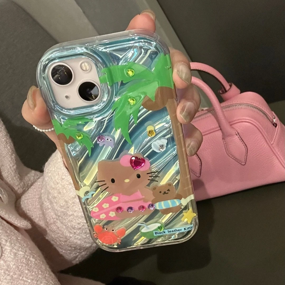 日韩卡通黑皮猫适用苹果14iphone13手机壳12promax少女可爱