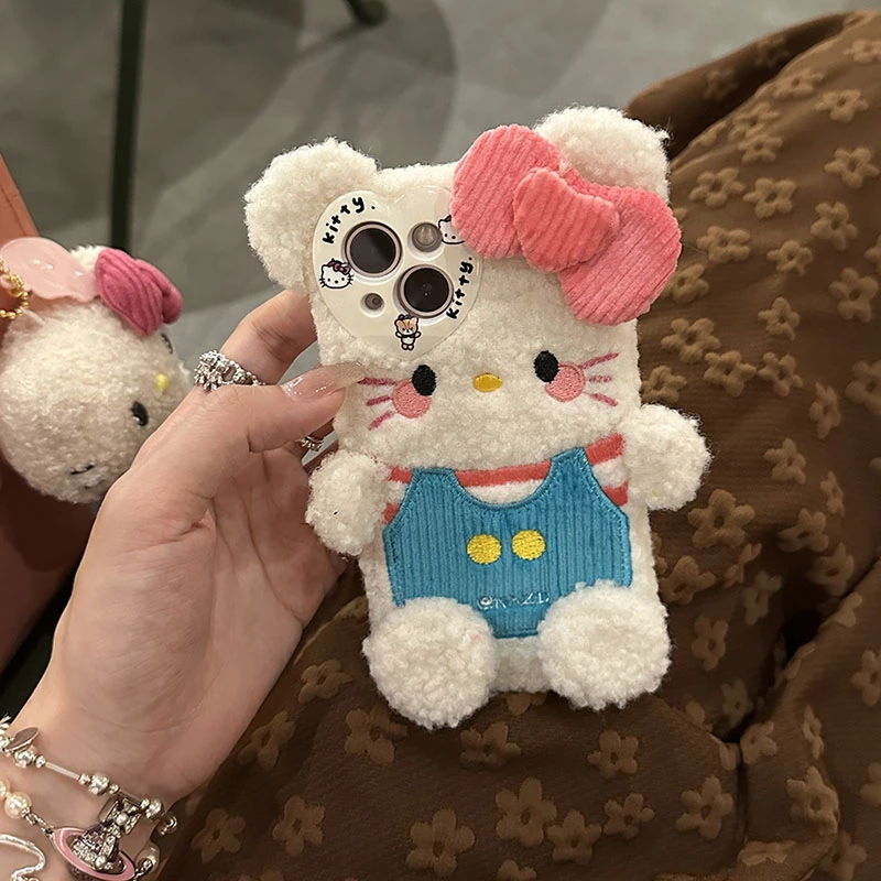 日韩毛绒蝴蝶结猫咪适用苹果11iphone12手机壳13promax保护套少女