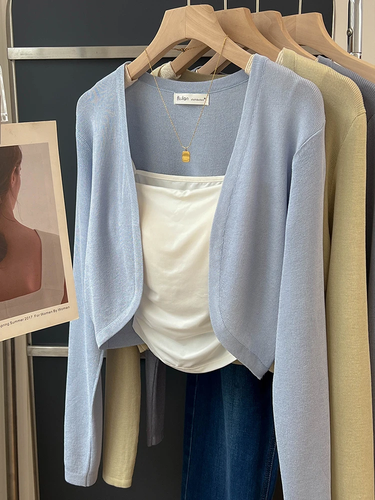 小坎肩毛衣针织开衫外套女夏季纯色配吊带裙外搭罩衫旗袍披肩上衣