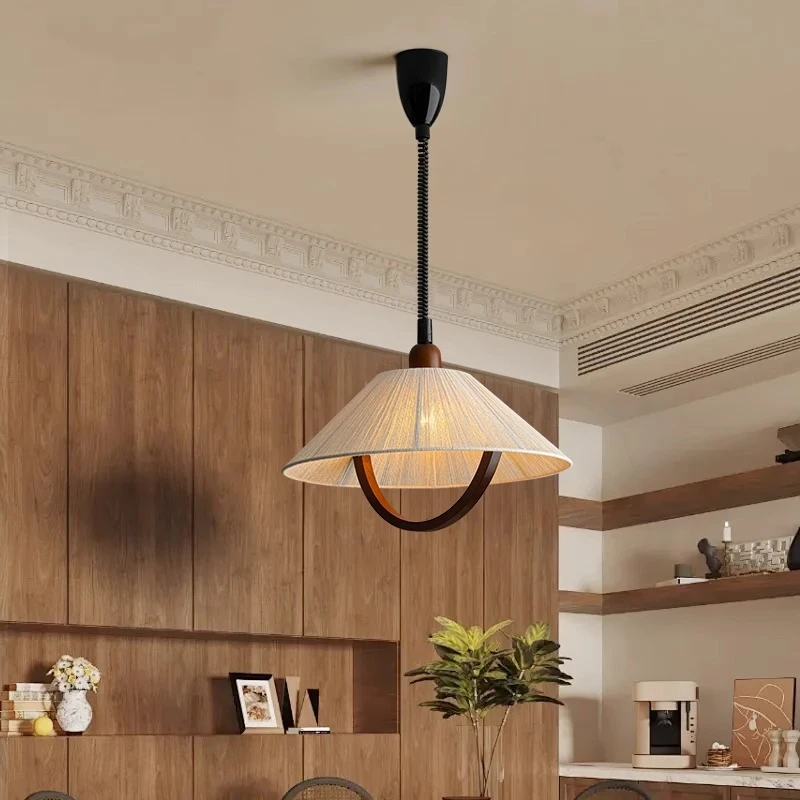 美式复古可升降餐厅吊灯中古编织灯南洋风木艺吧台灯卧室书房灯具