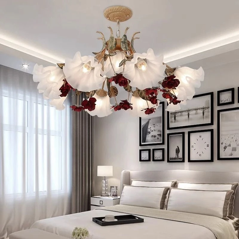 法式复古卧室吊灯客厅清新田园做旧美式餐厅创意花朵浪漫灯具新款