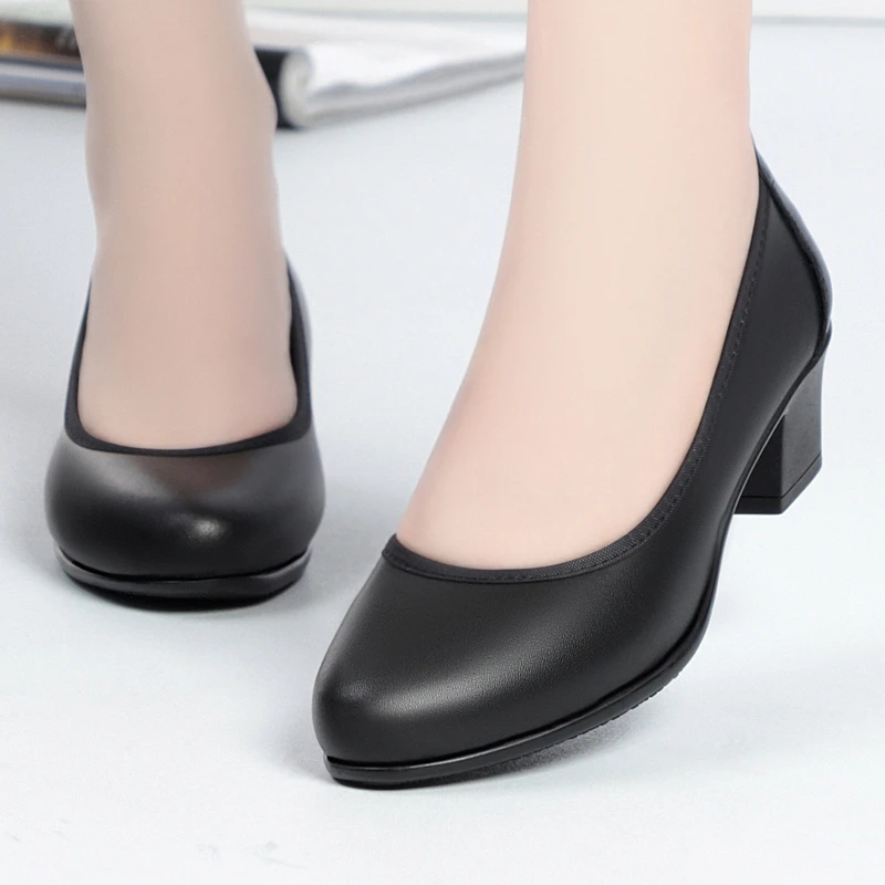 空姐鞋软底久站不累脚工作鞋女黑色皮鞋中跟工装正装职业面试女鞋