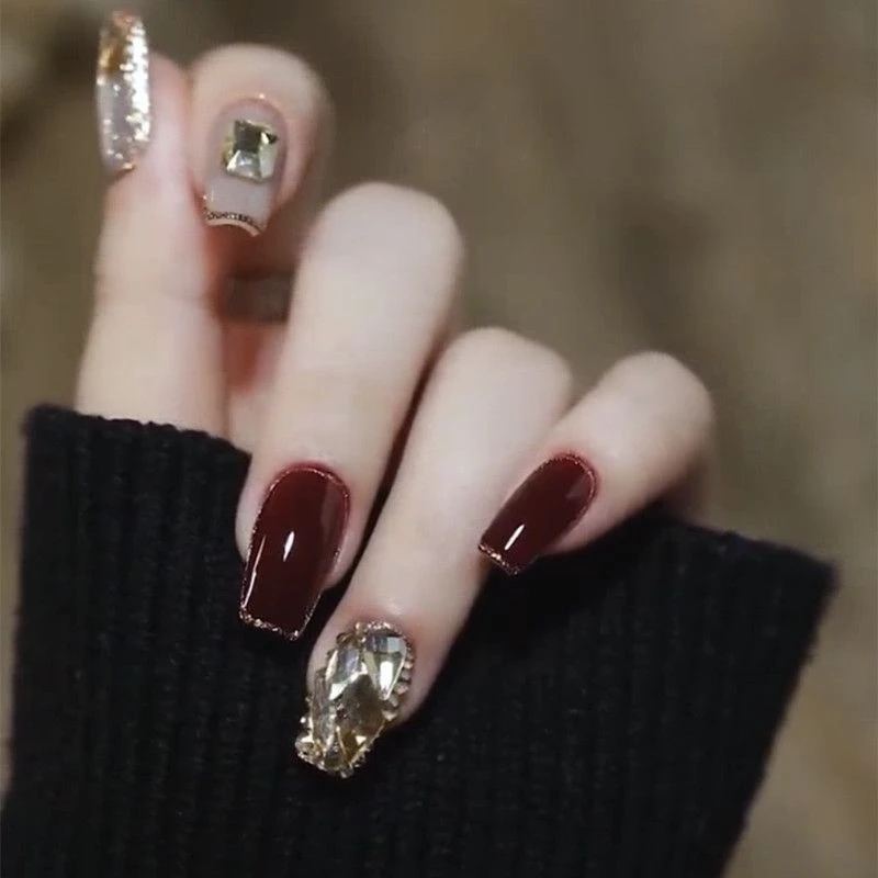 小蛮腰手工穿戴甲香槟钻爆闪车厘子辣妹ins风裸色高级感