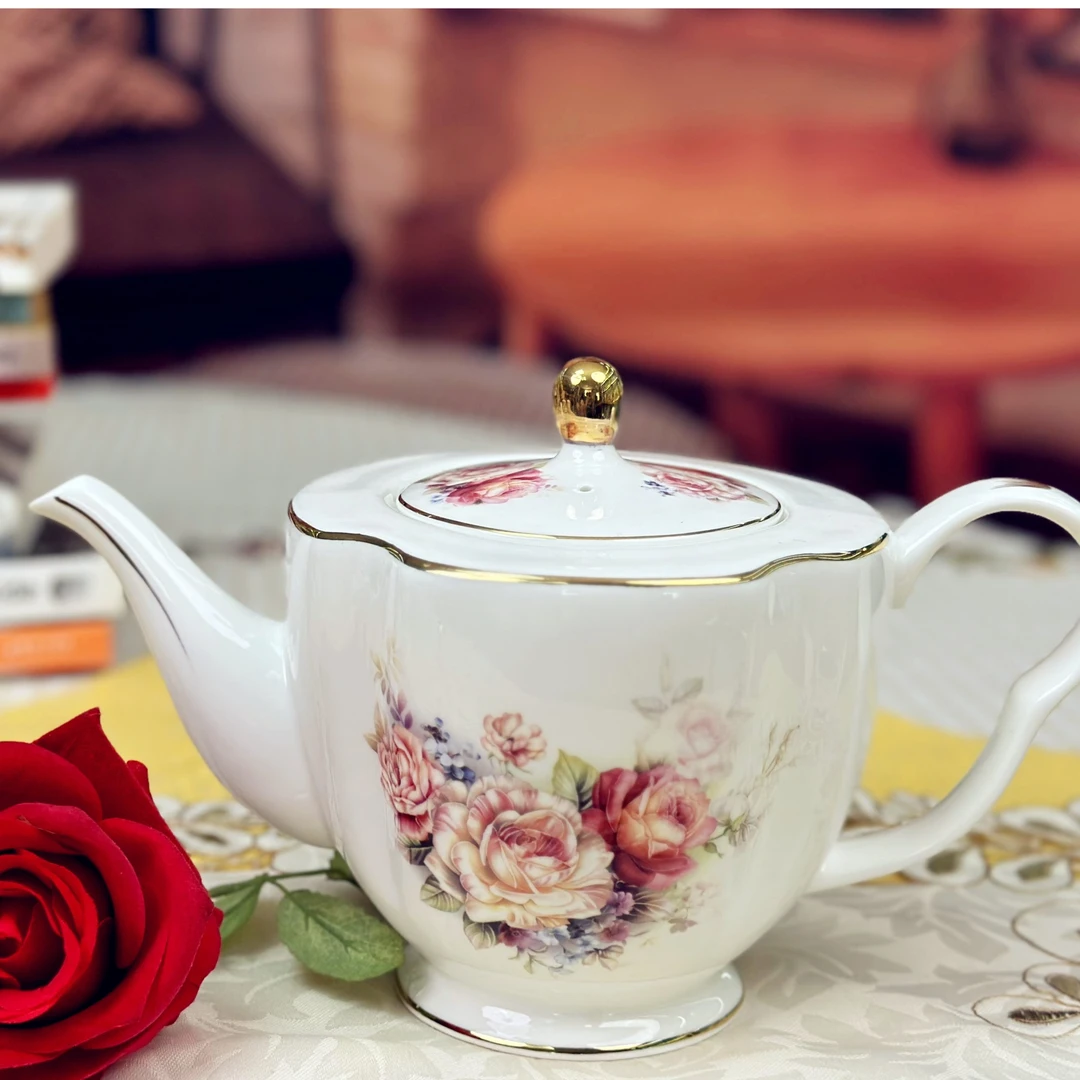 新中式复古描金复古玫瑰精致轻奢家用杯碟欧式英式骨瓷茶壶水壶