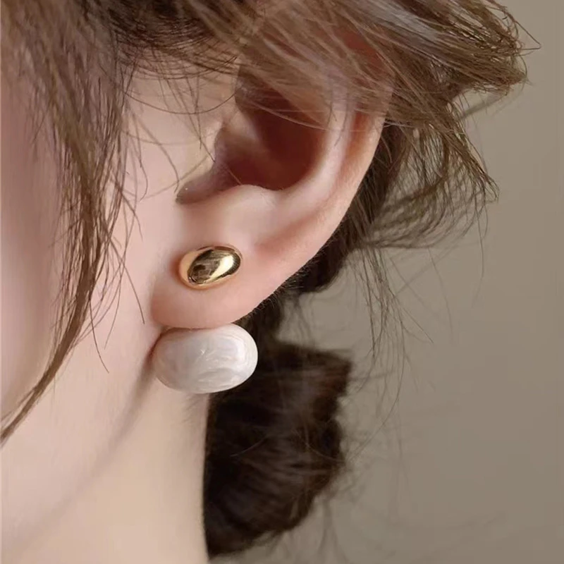 法式复古高级感金属椭圆豆豆一款两戴气质简约礼品套组