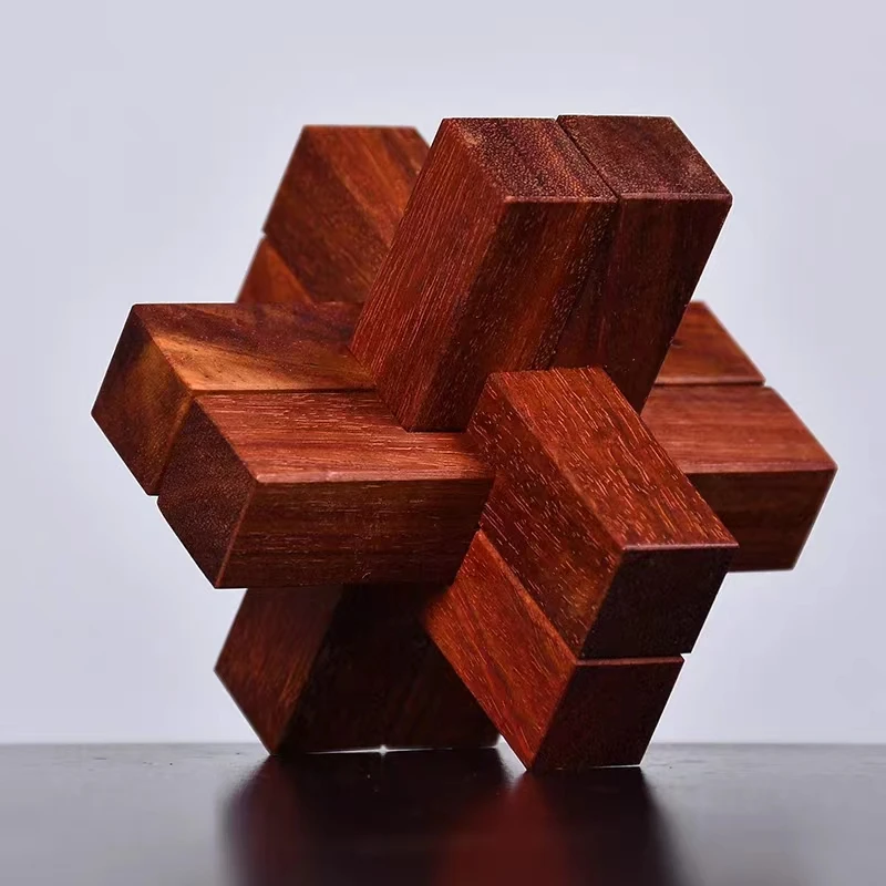 红木鲁班锁全套高难度魔方益智玩具智力动脑儿童老人六通孔明锁