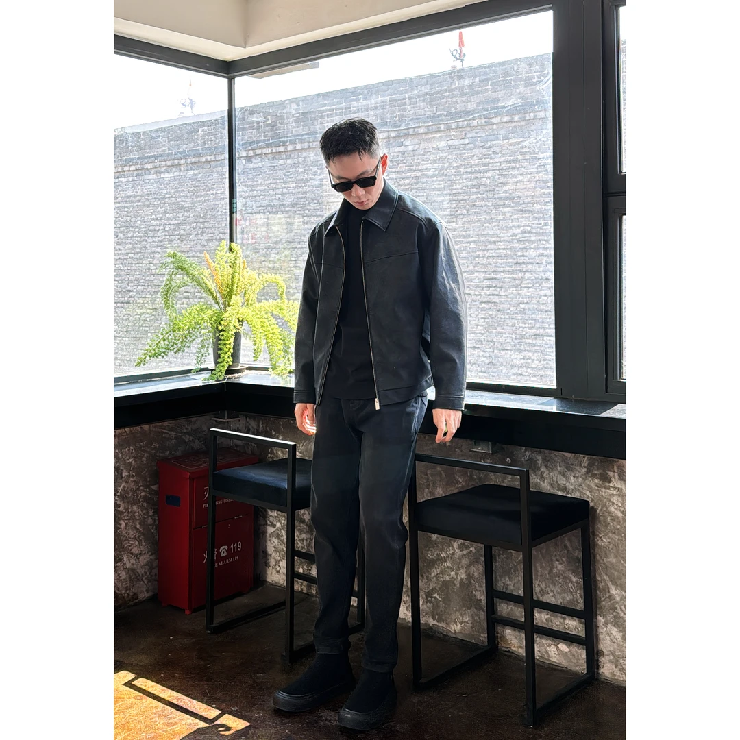 【纹理皮衣】铭品添尚2024秋季新款男士复古休闲翻领皮衣夹克#384