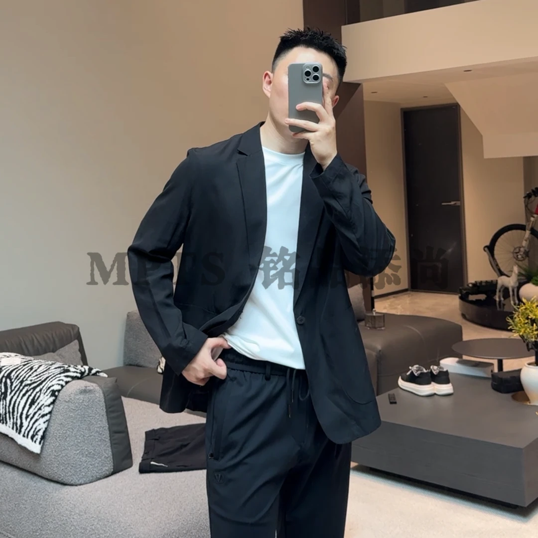 【莱赛尔+亚麻】铭品添尚夏季新款男士黑色休闲西服外套#6319