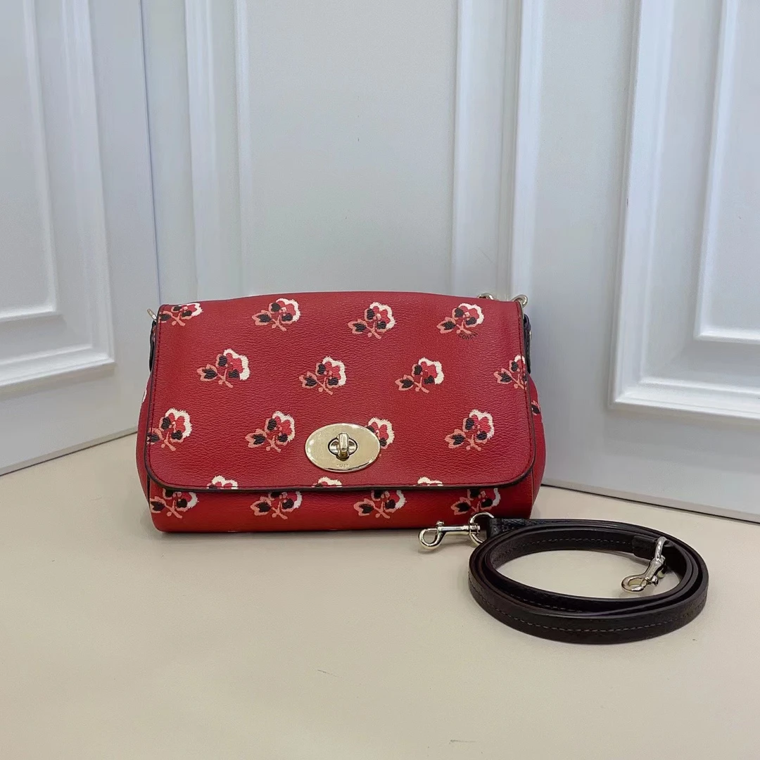 95新 COACH/蔻驰 （静姐）蔻驰红色花纹单肩包