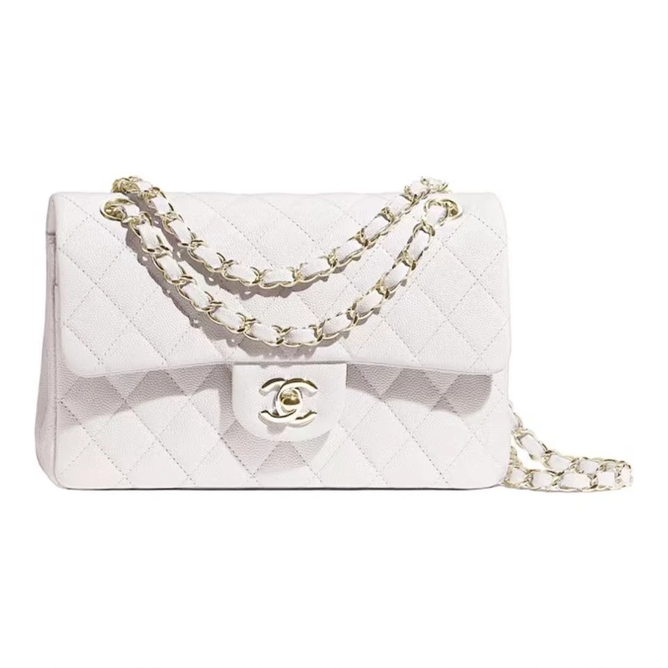 99新 Chanel/香奈儿  纯色经典金扣翻盖开合小号 女款 白色