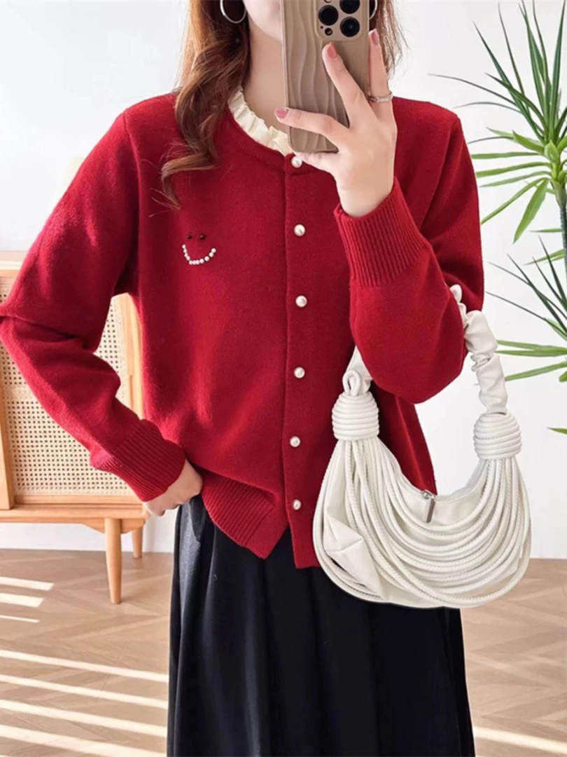 2024春装本命年红色针织开衫毛衣女2023新款秋冬内搭冬季外套春秋