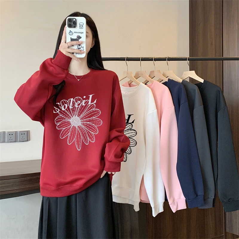 【小曹大码】减龄印花长袖圆领卫衣胖MM显瘦遮肉上衣-YLB68115