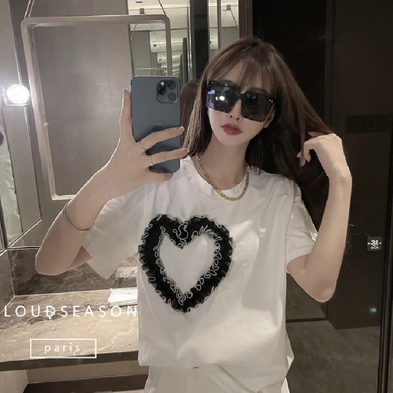 Cloud season【女装】蕾丝爱心T恤CDX21026