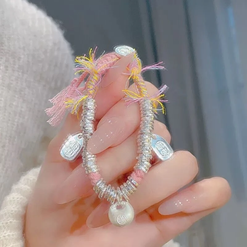 足银布艺手链 V16碎银几两盘缠纯银手工编绳手链情侣款