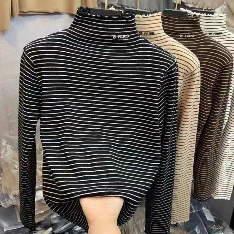 23019高端专享秋冬季条纹打底衫米色