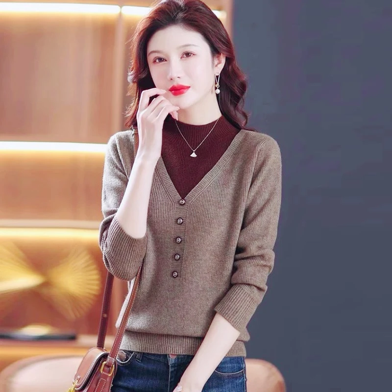 【轻奢咖假两件】秋季爆品时尚百搭洋气针织衫