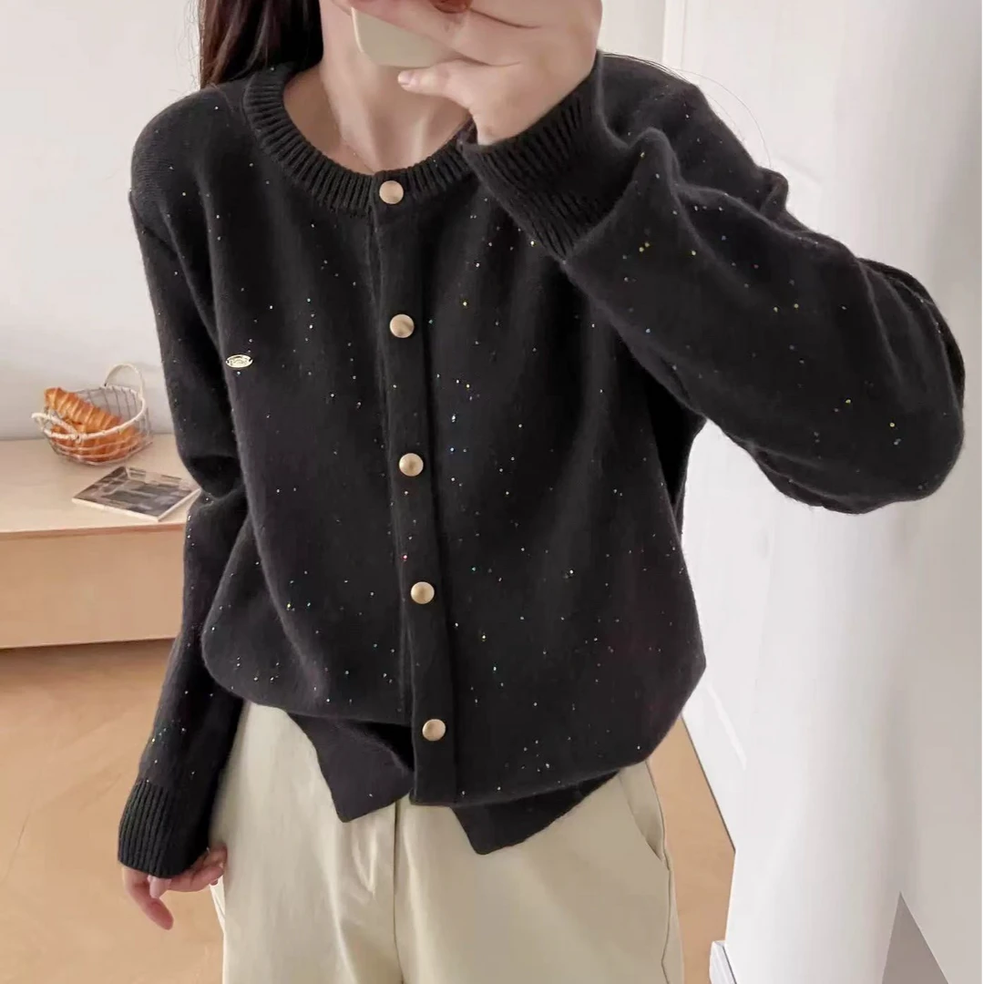 【高级灰亮丝开衫】时尚百搭洋气加厚加软亮丝立体编织针织开衫