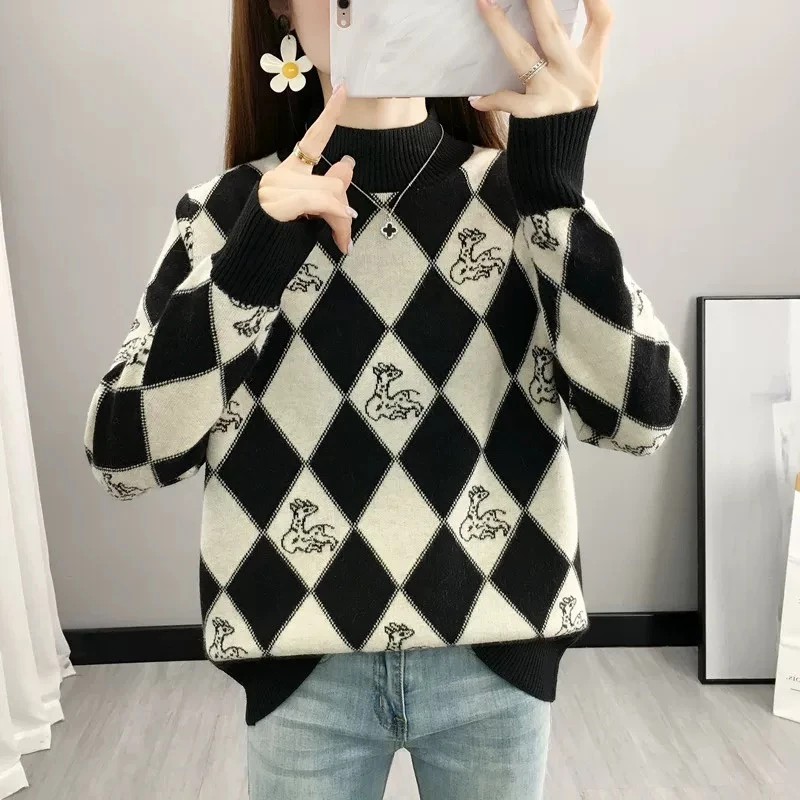 【小鹿毛衣黑色】秋季爆品时尚百搭洋气针织衫