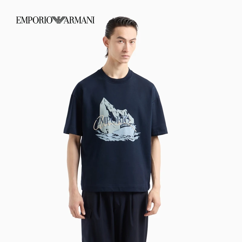 TC-EMPORIO ARMANI/阿玛尼全棉重磅宽松短袖圆领落肩廓形印花卫衣
