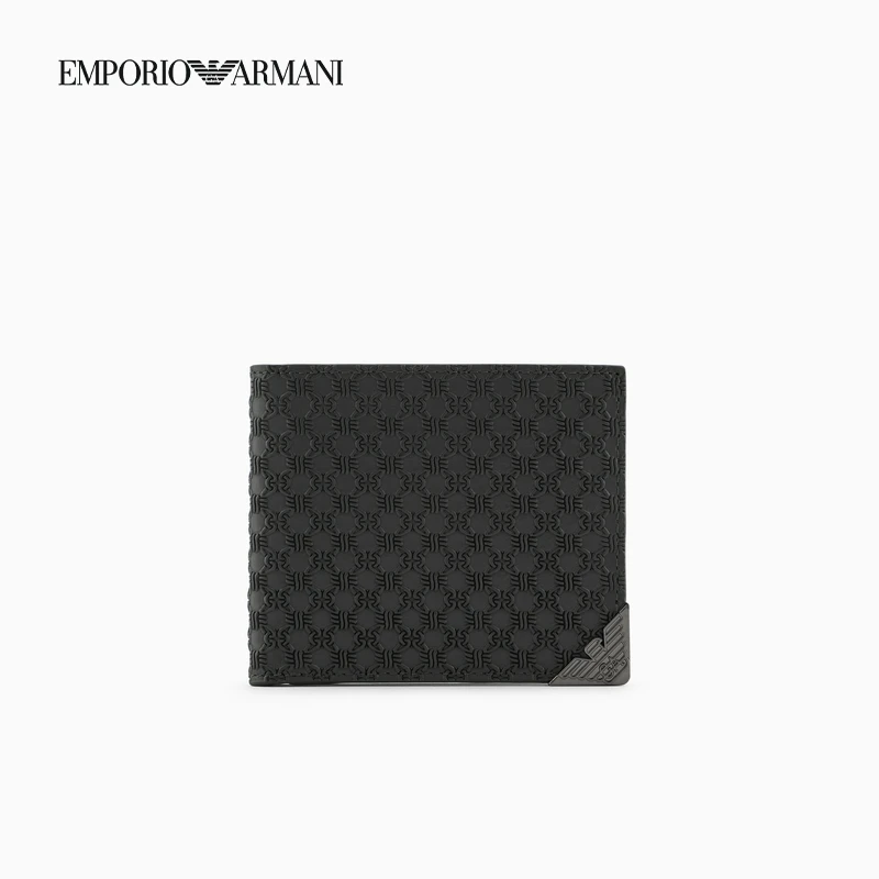 tc-EMPORIO ARMANI/阿玛尼男士牛皮革对折多卡位结饰压花手拿钱包