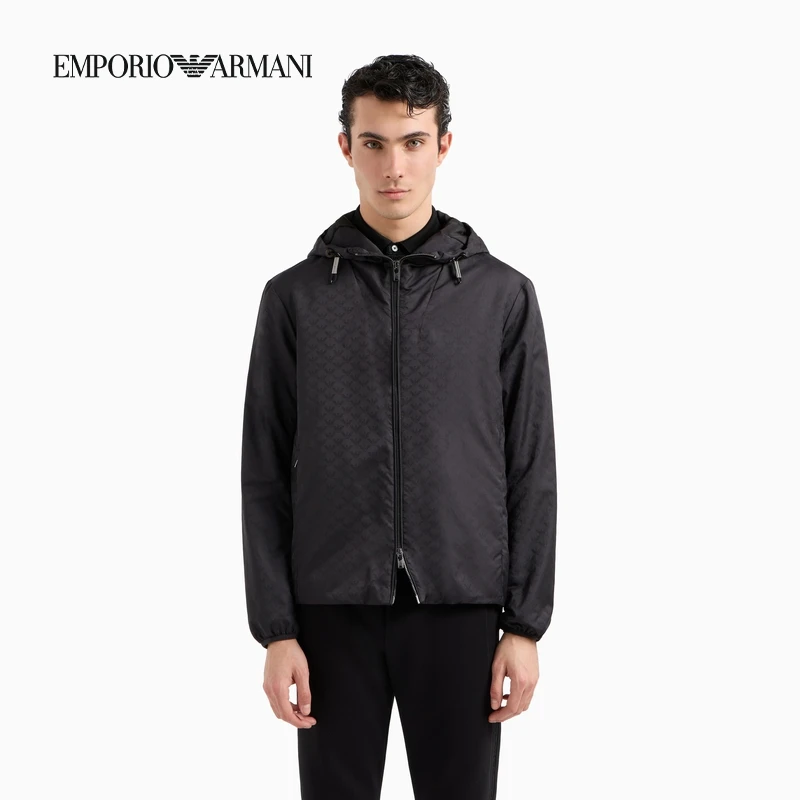EMPORIO ARMANI/阿玛尼男女同款情侣连帽拉链通体鹰标棉服外套