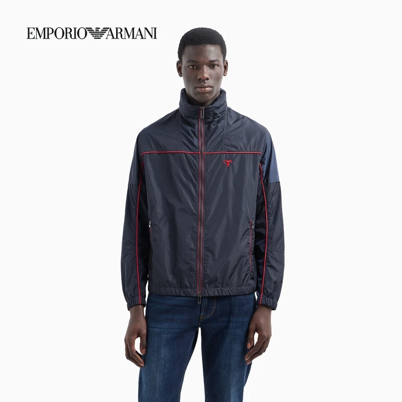 TC-TC-EMPORIO ARMANI/阿玛尼合身长袖折叠连帽落肩刺绣休闲夹克
