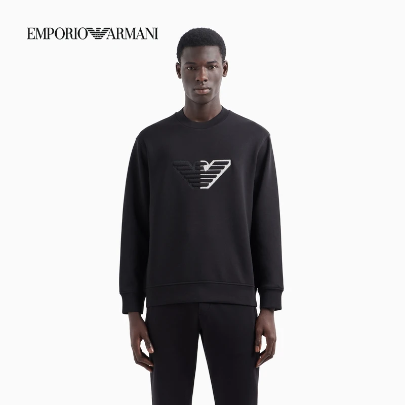 EMPORIO ARMANI/阿玛尼2024秋冬男女同款情侣棉质弹力圆领卫衣