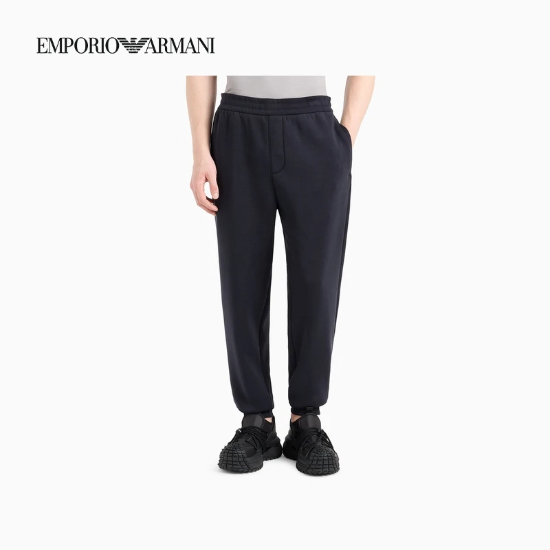 EMPORIO ARMANI/阿玛尼男士裤子松紧腰慢跑加绒宽松锥形束脚卫裤