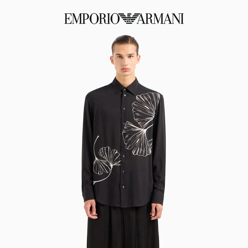 TC-EMPORIO ARMANI/阿玛尼秋季情侣秀场同款度假风人造棉印花衬衫