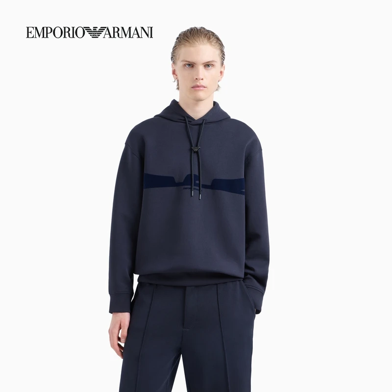 TC-EMPORIO ARMANI/男女情侣款连帽套头植绒印花休闲卫衣官方