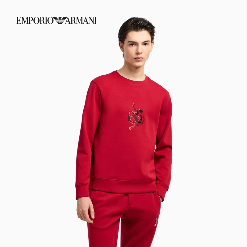 EMPORIO ARMANI/阿玛尼25春夏新款男女同款刺绣圆领套头情侣卫衣