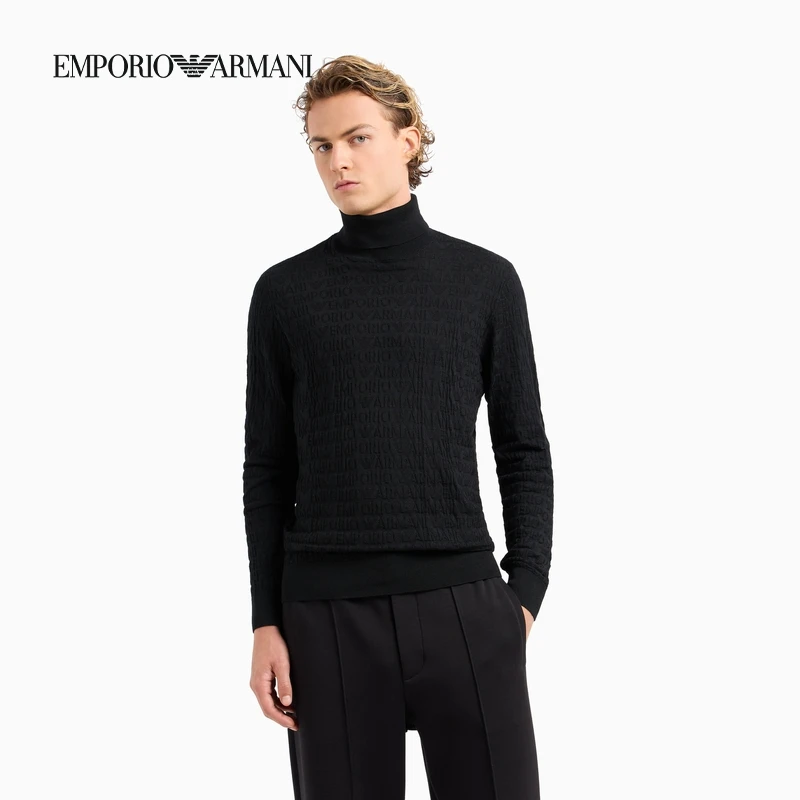 TC-EMPORIO ARMANI/男士全绵羊毛半高领通体标识套头针织毛衣