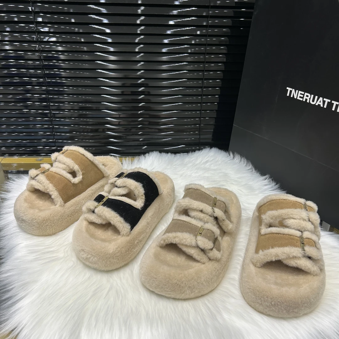 厚底毛毛拖鞋女外穿2024新款秋冬季韩版时尚舒适毛绒平底一字棉拖