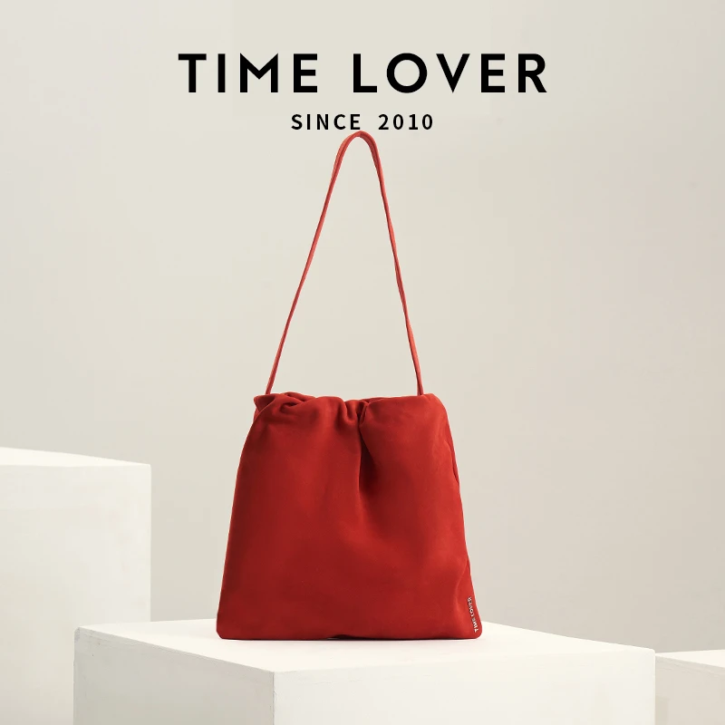 TIMELOVER2024新款真皮花朵包购物袋时尚经典百搭轻便单肩女士包