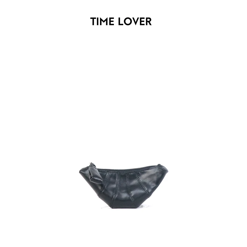 TIMELOVER2024新款牛角零钱包小众真皮菱格轻奢简约压纹复古女包