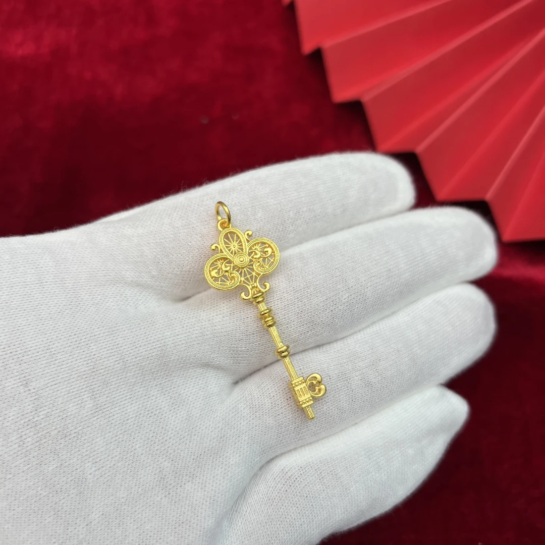 足金999古法花丝钥匙吊坠挂坠时尚精致百搭女生吊坠