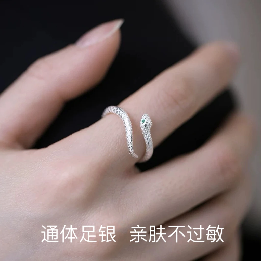 足银戒指 999足银灵蛇戒指女生蛇年本命年时尚尾戒小众设计感指环