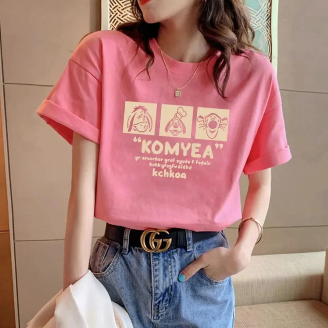 夏季时尚百搭t恤休闲显瘦潮流ins卡通小众减龄重工圆领设计感印花