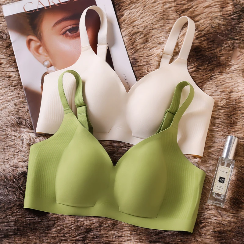 兔耳朵薄款无痕内衣女软支撑无钢圈收副乳防下垂大胸显小胸文胸罩
