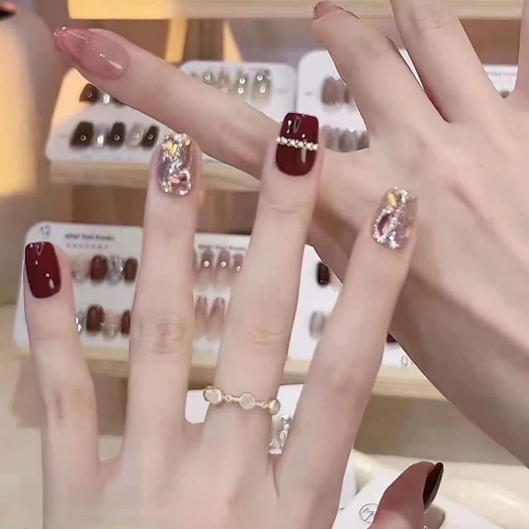 新款 秋冬红色 手工显白美甲可拆卸穿戴甲+10片装