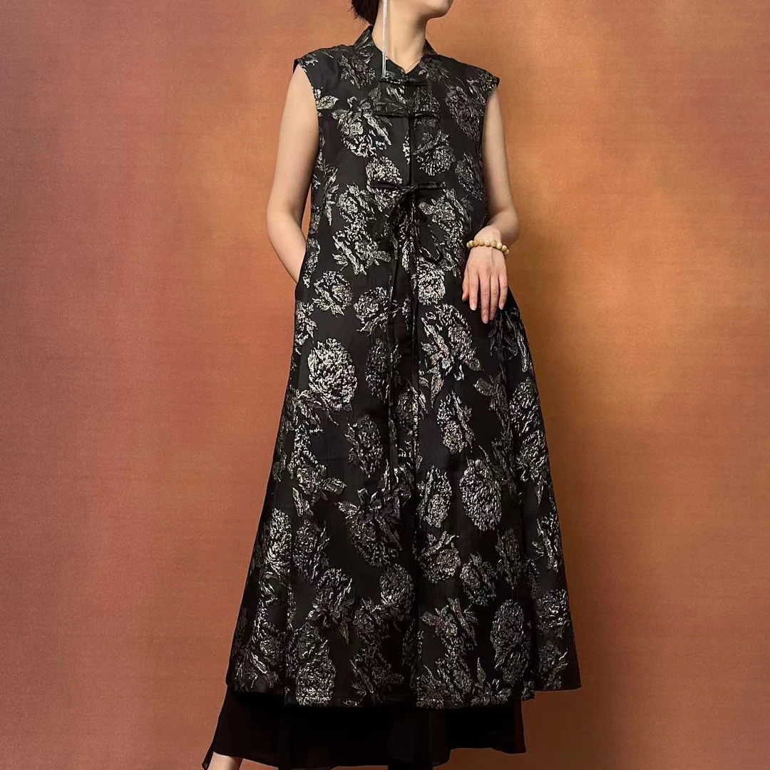 【大海轻奢】W1657新款银黑刺绣气质宽松设计师款时尚外披