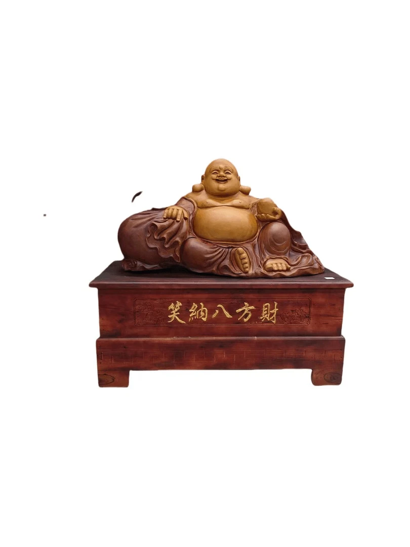 根雕工艺品，香樟木坐佛弥勒，手工雕刻长137厚60高126